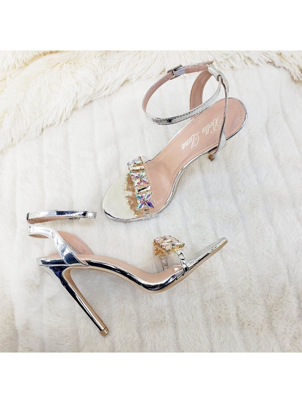 Jeweled Toe Strap High Heel Sandal Shoes Silver - Picture 3 of 10